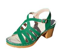 Genérico Zapatos Fiesta Mujer Summer Retro Woven Openwork Sandals Comfortable Chunky Heel Sandals With A Single Breathable Mid Heel Sandalias Comodas Mujer (Green, 39)