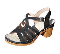 Genérico Zapatos Fiesta Mujer Summer Retro Woven Openwork Sandals Comfortable Chunky Heel Sandals With A Single Breathable Mid Heel Sandalias Comodas Mujer (38)