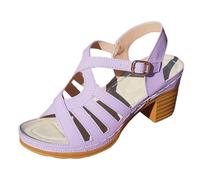 Genérico Zapatos Fiesta Mujer Summer Retro Woven Openwork Sandals Comfortable Chunky Heel Sandals With A Single Breathable Mid Heel Sandalias Comodas Mujer (Purple, 40)