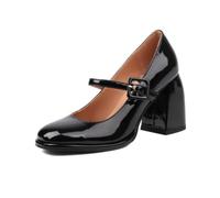 Genérico Zapatos Mary Jane De Charol para Mujer Punta Cuadrada Tacón Bloque Ancho Correa Tobillo Hebilla Ajustable Calzado Vestir Retro Fiesta Noche