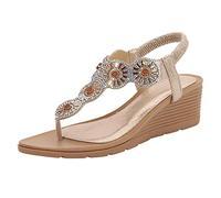 Genérico Zapatos Mujer Ancho Especial Pies Anchos Comodas Las Mujeres Cuñan Sandalias Elástico Tobillo Correa Casual Beach Zapatos Decor Slingback Sandalias Minimalistas Mujer (Gold,38)