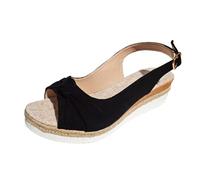 Genérico Zapatos Mujer Ancho Especial Pies Anchos Comodas Sandalias de Verano para Mujer con Tacón de Cuña,Gruesa Y Hebilla Punta Abierta Gamuza Cuñas Esparto Sandalias (Black,37)