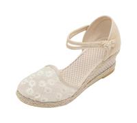 Genérico Zapatos Mujer Comodos Vestir Sandalias Color Sólido Ligeras Transpirables Malla Encaje Punta Puntiaguda Cuña Ahuecada Sandalias Cuña Cómodas Elegantes (B, 36)