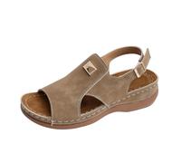 Genérico Zapatos Mujer Comodos Vestir Sandalias de lataforma con tiras y puntera para mujer, sandalias de cuero caladas casuales y m da. CuñA (Khaki, 39)