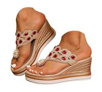 Genérico Zapatos Mujer Comodos Vestir Sandalias de verano para mujer, sandalias de exterior con pedrería, una sola tira con tacón cuña a la Zapatos Verano (Red, 41)