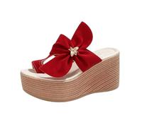 Genérico Zapatos Mujer Cuña Tacones Altos Bandeja Sandalias Mujer Verano Playa Con Lazo Bohemio Cómodas Con Soporte Arco Plantar Mary Jane Elegante Vintage Sandalias Cuñas, rojo, 40 EU