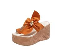 Genérico Zapatos Mujer Cuña Tacones Altos Bandeja Sandalias Mujer Verano Playa Con Lazo Bohemio Cómodas Con Soporte Arco Plantar Mary Jane Elegante Vintage Sandalias Cuñas, naranja, 40 EU