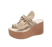 Genérico Zapatos Mujer Cuña Tacones Altos Bandeja Sandalias Mujer Verano Playa Con Lazo Bohemio Cómodas Con Soporte Arco Plantar Mary Jane Elegante Vintage Sandalias Cuñas, beige, 39 EU
