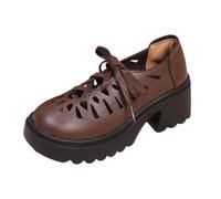 Genérico Zapatos Mujer de Cuero Tacón Bloque con Brida Ajustable | Mocasines Plataforma Mujer Oktoberfest Punta Redonda Calada Tacón Cuadrado para Caminar Exterior