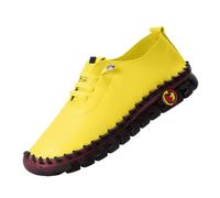 Genérico Zapatos Mujer de Piel Flexible, Corte Transpirable y Acabados Costurados, Suela de Plataforma Espesada, Grandes Tamaños, Estilo Retro Romano, para Caminar Diario Primavera-Verano, amarillo