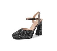Genérico Zapatos Mujer De Tacón Ancho Alto Y Plataforma En Piel PU, Punta Fina, Diseño Slingback con Pulsera Al Tobillo Y Hebilla, Zapatos para Boda, Fiesta, Graduación