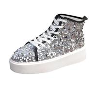 Genérico Zapatos Mujer Gran Tamaño con Lentejuelas Zapato de Carnaval de Lactes Brillante Zapato Brillante Zapatos Antideslizantes con Suela Gruesa para Fiesta Festivales, plata, 39 EU