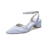 Genérico Zapatos Mujer Novia Corte En V Punta Fina Tacón Medio Grueso Correa Al Tobillo Elegantes Fiesta Boda Graduación Dama Honor,Plata,37 EU