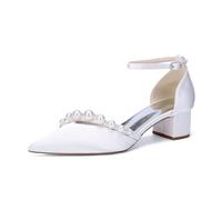 Genérico Zapatos Mujer Novia Perlas Punta Fina Tacón Medio Grueso Correa Al Tobillo Elegantes Fiesta Boda Graduación Dama De Honor,Blanca,43 EU