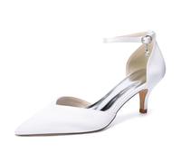 Genérico Zapatos Mujer Novia Satén Punta Fina Tacón Medio Kitten Heel Correa Al Tobillo con Hebilla Zapatos Elegantes para Boda Fiesta Noche Graduación,Blanca,36 EU