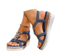 Genérico Zapatos Mujer Sandalias bohemias con bridas y tacones altos para verano, sandalias étnicas con bridas escalonadas, zapatos casuales de playa para los días felices., azul, 43 EU