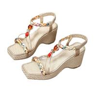 Genérico Zapatos Mujer Tacon Pies Anchos Sandalias Confort Sandalias de Mujer Estilo Étnica Casuales Elásticas Sandalia de Vestir Verano (Gold,42)