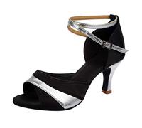 Genérico Zapatos Mujer Tacon Pies Anchos Sandalias Marrones Mujeres Ladies Dancing Prom Ballroom Latin Ballet Dance Singles Shoes Sandalia Hebilla Mujer Vestir (Silver,39)