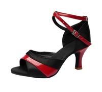 Genérico Zapatos Mujer Tacon Pies Anchos Sandalias Marrones Mujeres Ladies Dancing Prom Ballroom Latin Ballet Dance Singles Shoes Sandalia Hebilla Mujer Vestir (Red,39)