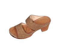 Genérico Zapatos Mujer Tacon Zapatos Verano Pies Anchos Zapatillas de Verano para Mujer,Transpirables,Ligeras,de Una Sola Palabra,con Punta Abierta Y Tacón Sandalias (Khaki,38)