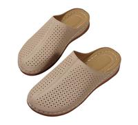 Genérico Zapatos Mujer Verano Elegante Y Retro Tacón Plano - Sandalia Ortopédica Cerrado Sandalias Cuero Románico Caminar Chaquetas De Plataforma Ligeras Transpirable Claquetas De Vacaciones, beige