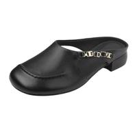 Genérico Zapatos Mule De Punta Cuadrada con Destalonado para Mujer | Mules Sin Respaldo Con Cadena De Metal, Sin Cordones Sandalias De Verano, TacóN Bajo De Bloque Sandalias Casuales