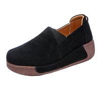 Genérico Zapatos Otoño Puntera Redonda Color Sólido Casual Suela Gruesa Rebaño Talón Medio Mujer Casual, Le Noir, 42 EU
