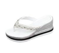 Genérico Zapatos Sandalias de cuña de tacón para mujer chanclas lataforma con decoración iamantes imitación zapatos ohemios populares entre las niñas (B, 38)