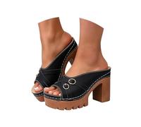 Genérico Zapatos Tacon Ancho Sandalias Anchas Mujer Anchas Pantuflas de Mujer con Punta Redonda,Gruesa,Diseño Calado,Puntera con Clip Y Tacón Inclinado. Sandalia Montaña para (Black,41)
