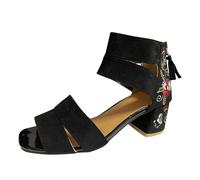 Genérico Zapatos Tacon Ancho Sandalias Anchas Mujer Anchas Sandalias Flock Bordado Zapatos de Playa Mujer Verano Al Flores Abiertas Punta Transpirable Tacones Con Cremallera Sandalia (Red,41)