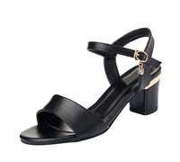 Genérico Zapatos Tacon Ancho Sandalias Mujer Blancas Anchas Sandalias Gruesas de Tacón Abierto de Verano,Primavera Tamaño Y Punta Alta para Mujer,Cuñas Verano (Black,42)