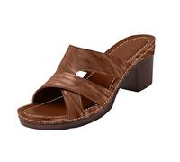 Genérico Zapatos Tacon Ancho Sandalias Negras Mujer Anchas Sandalias Gruesas de Tacón para Mujer Sandalia Plana Zapatillas de Casa Verano (Brown,36)