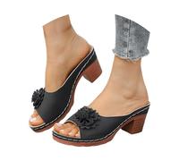 Genérico Zapatos Tacon Mujer Anchas Sandalias Plateadas Zapatillas de Verano para Mujer con Tacón,Informales,con Flores Y Punta Abierta Y de Pez Sandalias Vestir Negras Cuña (Black,41)