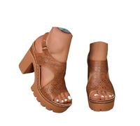 Genérico Zapatos Tacon Mujer Anchas Zapatos Verano Comodos Sandalias de Tacón Grueso Con Tira Trasera para Mujer,Puntera Redonda Cerrada,Con Hebilla,Casuales Sandalia de (Khaki,42)