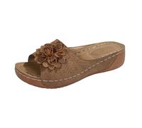 Genérico Zapatos Tacon Mujer Las mujeres de Thick Soled Flower Casual Solid Color Open Toe Hollow Slippers And Summer Outer Sandals Zapatos Elegantes Mujer (Brown, 37)