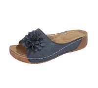 Genérico Zapatos Tacon Mujer Las mujeres de Thick Soled Flower Casual Solid Color Open Toe Hollow Slippers And Summer Outer Sandals Zapatos Elegantes Mujer (Blue, 40)