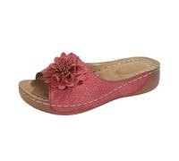 Genérico Zapatos Tacon Mujer Las mujeres de Thick Soled Flower Casual Solid Color Open Toe Hollow Slippers And Summer Outer Sandals Zapatos Elegantes Mujer (Red, 38)