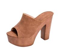 Genérico Zapatos Tacon Mujer Sandalias Comodas Pies Anchos Tacón Grueso Lady Slipper Zapatos Femeninos Mouth High Shoes Fashion Summer Fish Women'S Sandalias Sandalia de Tacon Mujer Verano (Brown,39)