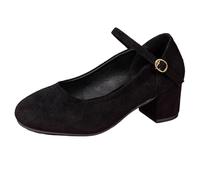 Genérico Zapatos Tradicionales con Tacón Grueso Zapatos De Baile Zapatos De Novia Bailarinas De Tacón De Bloque Zapatos Elegantes Tacones con Hebilla (Black 37)