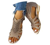 Genérico Zapatos Venta Sandalias de verano casuales para mujer, punta abierta, tacón medio, diseño hueco, zapatos romanos para uso diario Botín Cuero Negro Cordones, dorado, 39 EU Étroit