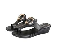 Genérico zapatos verano mujer,sandalia cuña,Pantuflas de con punta redonda, gruesa, huecas, con clip y tacón inclinado y gruesa Muñeco Conguitos (Black, 37)