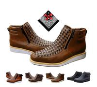Genérico Zenfaze Handcrafted Western Cowboy Boots, Men's Square Toe Leather Double Zipper Hand-woven Cowboy Boot (Khaki,39)