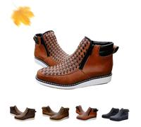 Genérico Zenfaze Handcrafted Western Cowboy Boots, Men's Square Toe Leather Double Zipper Hand-woven Cowboy Petatillo Boot with Double Side Zipper (Brown,38)