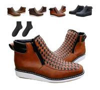 Genérico Zenfaze Handcrafted Western Cowboy Boots, Men's Square Toe Leather Hand-wove Work Cowboy Boot with Side Zipper (Brown,47)