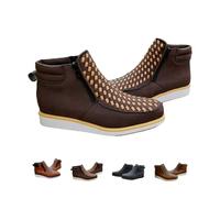Genérico Zenfaze Handcrafted Western Cowboy Boots, Men's Square Toe Leather Hand-woven Cowboy Boot, Double Side Zipper (Coffee,45)