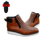 Genérico Zenfaze Handcrafted Western Cowboy Boots,Men's Square Toe Leather Hand-woven Cowboy Double Side Zipper Petatillo Boot (brown,33.5)