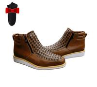 Genérico Zenfaze Handcrafted Western Cowboy Boots,Men's Square Toe Leather Hand-woven Cowboy Double Side Zipper Petatillo Boot (khaki,33.5)