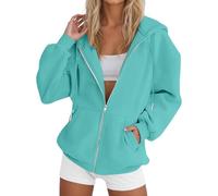 Genérico Zip Hoodies for Women UK Oversized Plain Ladies Zip Up Hoodies, with Pockets, Trendy Casual Loose Long Sleeve Crewneck Pullover, Fall Winter Cloth Fashion Ladies Outfit (Lake Blue,XXL)