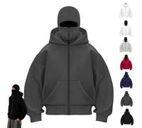 Genérico Zip Up Hoodie Hoodie with Face Mask Built in Balaclava,Ski Mask Balaclava Hoodies for Men (Gray+,M)