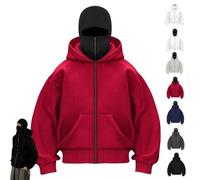 Genérico Zip Up Hoodie Hoodie with Face Mask Built in Balaclava,Ski Mask Balaclava Hoodies for Men (Red,XXL)